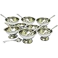 Dynore Stainless Steel 16 Piece Set of Ice-Cream Cups Soup Bowl with Ice Cream Spoon - 8 Piece Each 10 x 10 x 13.5 cm