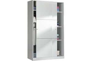 Dmora - Guardaroba 2 ante Waterbury, Armadio per camera da letto, Mobile con 4 ripiani e barra appendiabiti, 120x50h200 cm, Bianco