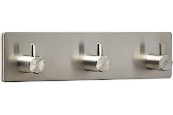 SOTECH Crochet Mural PANDORA Triple (180 x 45 x 29 mm) Acier Inox Autoadhésif 3M pour Cuisine et Bain Crochets de Mur Barre