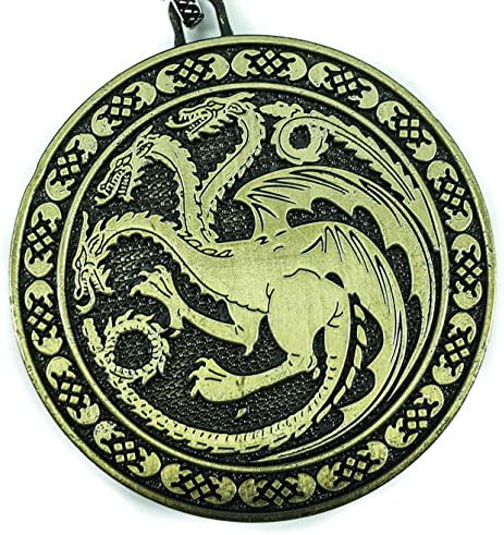 Game of Thrones House Targaryen Metal Embossed Dragon Keyring Chain "FIRE AND BLOOD" (Bronze)