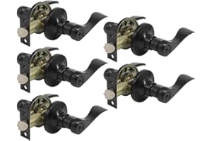 Probrico 5 Pack Entry Door Lever with Key Stainless Steel Exterior Door Handle Wave Security Front Door Lock Set Black