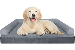 Memows Panier Grande Taille pour Chien, Lit Orthopédique Déhoussable Lavable, Canapé avec 3 Soutiens Latéraux, Mémoire de Forme Anti-dérapant Imperméable, 91x68x20cm