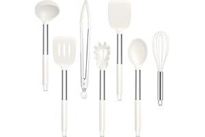 Joyfair Lot de 7 ustensiles de cuisine blancs antiadhésifs résistants à la chaleur - Ustensiles de cuisine pour cuisiner/pâtisserie/flip, faciles à nettoyer et passent au lave-vaisselle