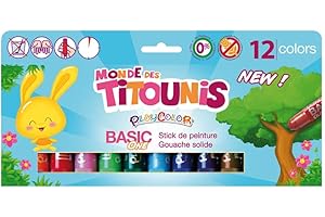 Playcolor One - Stick de peinture solide x12 - Coloris assortis tube de 10 gr - Peinture Lavable idéal pour débuter (TITOUNIS ONE)