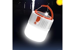 Lanterne Solaire Rechargeable, ZVO USB LED Torche de Camping de Poche Extérieure, Lampe de Tente Portable, Sécurité Lumière de Secours Banque d'alimentation, 5 Modes Projecteur pour Pêche (Blanc)