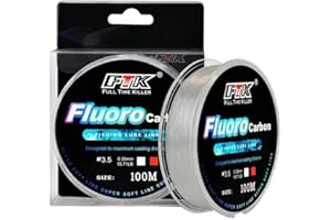 FTK Fluorocarbon 100M 100% Main Line Fishing Line Leader Virtually Invisible Shock Resistant Low Memory Increased Sensitivity Sink Fast Clear for Saltwater Freshwater Course Pike Carp Match