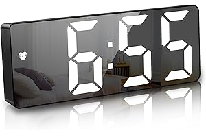 JQGO Réveil numérique, LED, réveil numérique, Miroir, Horloge de Table, câble USB, réveil Fin, 12/24 Heures, Snooze, Commande vocale, Affichage de la température, luminosité réglable, Chambre à