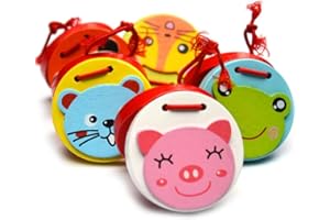 Carry stone 2pcs Cute Animal Pattern Castanets Baby Early Education Wooden Finger Castanets - Random Colours Durable and Practical