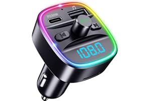 ORIA Bluetooth 5.3 FM-sändare, uppgraderad trådlös radiosändare, bil, PD typ C 3.0 snabbladdare med 7 LED RGB-färger, handfri