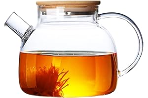 LeKuni théière en verre 1L avec filtre et couvercle, théière verre borosilicate pour thé, thé aux fruits, sachets de thé parfumés, boissons chaudes et froides, Cadeau pour les amateurs de thé