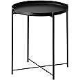 Round End Table, Nordic Style Simple Coffee Table, Sofa Side Table, Metal Waterproof Small End Table with Removable Tray, Easy to Assemble for Living Room Bedroom Balcony Office (Black, 1 Layer)