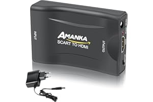 AMANKA SCART zu HDMI Konverter SCART Eingang HDMI Ausgang Composite Video HD Stereo Audio Adapter mit 5V Netzteil für Sky HD Blu-ray DVD TV PS3 – Schwarz