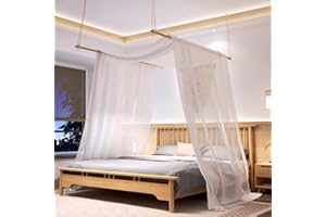 HanYun Himmelbett Vorhänge mit 2pcs Himmelbett Stange, Organza Stoff Hochzeit Vorhang Weiß Fenster Deko Tüllstoff Meterware Transparent für Betthimmel Doppelbett Hochzeit Traubogen Boho deko (59x256)