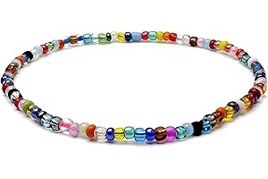 VILDA JEWELLERY Large Size Multi-Colour Glass Seed Bead Anklet on Elastic, Colourful Handmade Design : Size L 11 inches, Plus Size Wide Fit Beach Boho Jewellery for Women, Bright Summer Colours