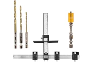 XTVTX Cabinet Hardware Jig Tool Set, Adjustable Punch Locator Drilling Template Guide Aluminum Alloy Wood Drilling for Handle Knob Pull Installation of Door and Drawer
