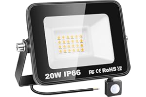 YOJZMA 20W Sensore di movimento Luce esterna, 2000LM LED Flood Luci esterne 4000K Luce diurna Bianco caldo Luci di sicurezza impermeabili IP67 per giardino, garage, cortile, campo sportivo, patio