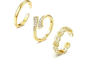 Diamday 3PCS 14K Goldgefüllt Zehenringe für Damen Verstellbare Offen Zehenring Set Fingerring Toe Ring Niedlich Opal CZ Blume Einfach Zehenringe Schwanzband Ringe Strand Sommer Fuß Schmuck Silber Gold