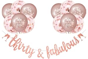 Rose Gold 30th Birthday Decorations Women Thirty and Fabulous Rose Gold Glitter 30thBirthday Banner Happy 30th Birthday Balloons Confetti by RichMoho