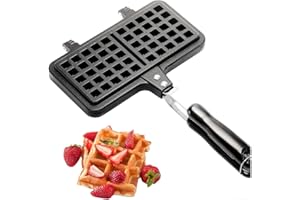 APRILSUNNYZONE Compact Kitchen Waffle Maker for Heart Shape Waffles, Iron Material with Alloy Rivet Handle, Suitable for Various Stovetops, Portable with Hanging Hook (B)