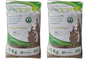 PEYCA Pack 2 Unidades Saco de pellets de Madera 15kg. Certificado ENplus y Calidad A1. Ideal para chimeneas, Estufas o barbacoas. Diametro 6 mm. 100% Madera de Pino.