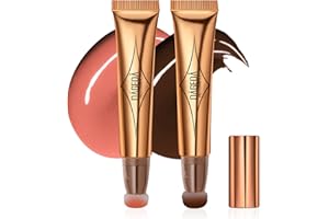 Prreal 2PCS Cosmetic Beauty Wand, Contour Blush Pen with Soft Cushion Applicator, Smooth Creamy Matte Finish Liquid Concealer Blush Stick, Waterproof Liquid Body Face Makeup(08+02)