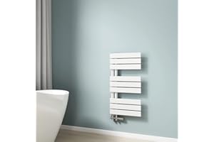 EMKE Scaldasalviette termoarredo piatto, Termoarredo da Bagno, 762 x 400 mm,Bianco, collegamento laterale, 342W, radiatore scaldasalviette ad acqua calda