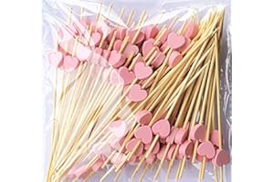AILEXI Cocktailspieße aus Holz, 100 Stück, Partyzubehör, Rüschen, Fingerfood, Obst, Sandwich-Knabbereien – rosa Herzen