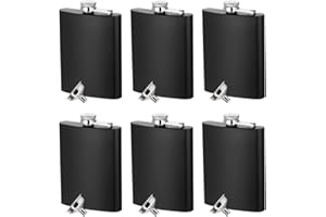 TESIN 6 Stück Edelstahl Flachmann für Männer, 8 oz/ 220 ml Tragbarer Taschenflachmann, Edelstahl Auslaufsicherer Flachmann mit Trichter, Matt Schwarzer Schnapsflachmann für Frauen, Camping, Wandern