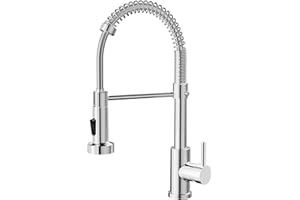 Cobbe Kitchen Tap, Spring Kitchen Sink Mixer Taps with Pull Out Spray, Commercial Faucet Single Handle Lever, High Arc Swivel 360 with 2 Spray Mode Cold and hot Fittings UK Standard