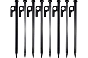 LEMOTOY 8 Pièces Piquets De Tente Robustes, Sardine pour Tente, Piquets de en MéTal, 20cm Haute Résistance Fer Forgé Enjeux De Tente De Camping avec Crochet Et Trou pour Camping, Auvents de Camping, Jardin