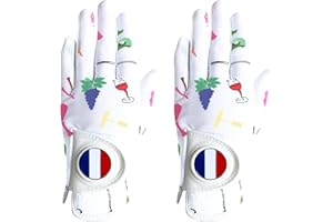 AXKAL Gants De Golf Femme De 2 Main Gauche Droite avec Marqueur Balle Drapeau France Cuir Soft Durable Femmes Ladies Fashion All Weather Grip
