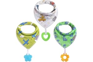vuminbox Baby Bandana Drool Bibs 6-Pack and Teething Toys 6-Pack Made with 100% Organic Cotton, Super Absorbent and Soft Unisex