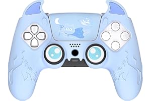 playvital Protection Manette pour ps5 Coque Housse Silicone avec Capuchon pour ps5 Joystick Grip et Sticker Pavé Tactile,Cover Skin Compatible avec Station de Charge,Cute Demon-Bleu