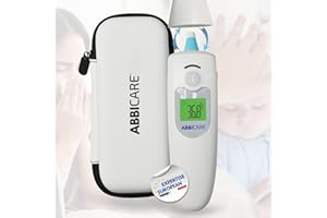 ABBI ESSENTIELS Termometro febbre digitale frontale e auricolare con custodia ABBICARE™| Modalità speciale neonato precisa e rapida in 1 secondo infrarossi