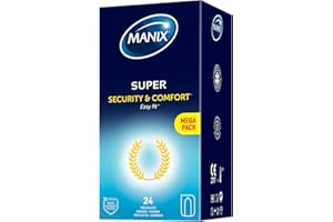 Manix Super : Boite de 24 Préservatifs Classiques en latex / Préservatifs pour Homme Lubrifiés et Fins de Taille Standard / Diamètre 52mm