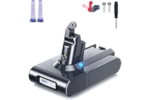 DRRIVOTK Verbessert Ersatzakku für Dyson V6, DC58, 6000mAh Li-Ionen Akku mit Leistungsdisplay für V6 Animal, Absolute SV03 SV04 SV05 SV06 SV07 SV09 DC59 DC61 DC62 DC72 inkl. Filter, Schraubendrehe