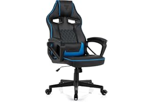 SENSE7 Knight, ergonomiczny fotel gamingowy z regulowaną poduszką lędźwiową, fotel gamingowy z funkcją przechylania, wyściełane podłokietniki, skóra PU, krzesło biurowe do 120 kg, czarno-niebieski