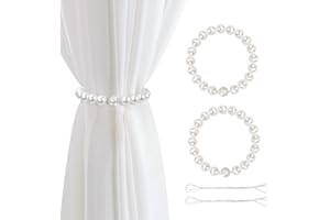 ‎AULEEP AULEEP Perle Vorhang Raffhalter, 2 Stück Einstellbar Raffhalter für Vorhänge, Vorhang Zugband Vorhang Halter Vorhanghalter Gardinen Halterung für Zuhause, Büro, Fenster Dekorativ (Weiße Perle)