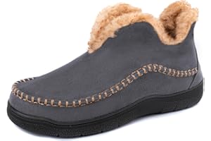 Wishcotton Men's Microsuede Fuzzy Warm Fleece Lining Moccasin Slippers Cozy Memory Foam Indoor Outdoor House Shoes