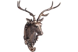 Deer Head Hook, Resin Animal Shape Bathroom Wall Towel Hang Hook Jacket Hat Key Hook (Antique Gold))