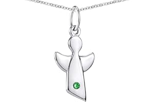 MATERIA BY MATTHIAS WAGNER MATERIA Kinder Engel Anhänger mit Geburtssteinen - 925 Sterling Silber mit Kette 36-40cm Geschenk Geburt Taufe in Etui