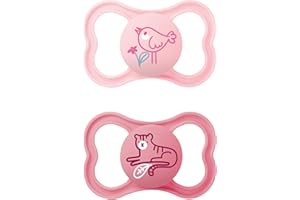 MAM Air silikonowy smoczek, bardzo lekki i przewiewny design z tarczą, przyjazny dla żuchwy, dla niemowląt, ze specjalnego silikonu MAM SkinSoft, z pudełkiem na smoczek, od 16 miesięcy, ptak/tygrys, 2