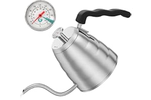 Coffee Gator Bollitore a Collo di Cigno con Termometro, Bollitore Premium da Piano Cottura in Acciaio Inossidabile da 1,2 L per tè e caffè con Beccuccio Antigoccia di Precisione, 5 Tazze