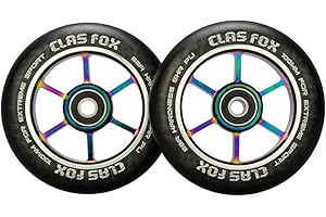CLAS FOX Pro Stunt Scooter Wheels 100mm One Pair with ABEC-9 Bearings CNC Metal Core(2pcs) (Black rainbow)