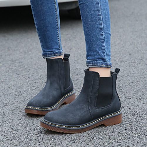 NSXZ Ankle Boots British Wind casual wipe round PU leather boots with thick boots with flat bottom rough , 76*60cm