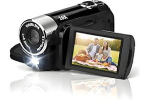 Akozon Videocámara de Mano, 1080P 16MP Dv Cámara 2.7in TFT Pantalla Giratoria 16x Vlogging Video para Niños Zoom Digital con Cable USB Mini Reproductor Dv Negro (Negro)
