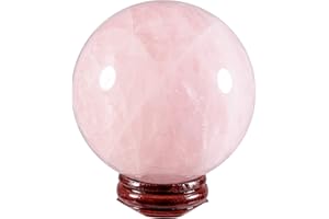 Amogeeli Natural Healing Rose Quartz Crystal Ball with Wooden Stand for Home Office Decor Feng Shui Stone Sphere for Meditation