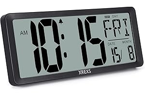 XREXS Large Digital Wall Clock | 14 Inch Large LCD Display Wall Digital Clock | Time, Date, Temperature Display | for Bedroom Home Decor (Batteries Included)