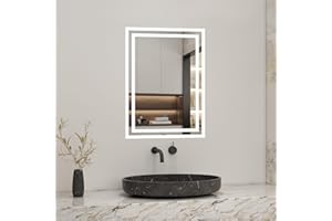 MYB Bathroom Mirror with LED Lights, Anti Fog Touch Sensor 500x700 700x500 Vanity Wall Mounted Frameless Vertical or Horizontal IP44 Rated Waterproof Dustproof, 500x700mm