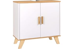 EUGAD Mueble de Baño Armario Bajo Lavabo Mueble para Debajo de Lavabo Mueble Lavabo de Baño Almacenamiento con 2 Puertas Bambú 60 x 30 x 62 cm Blanco